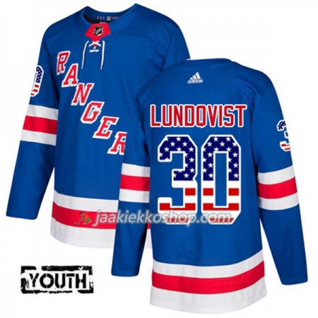 Lapsille NHL New York Rangers Pelipaita Henrik Lundqvist 30 Adidas 2017-2018 Sininen USA Flag Fashion Authentic